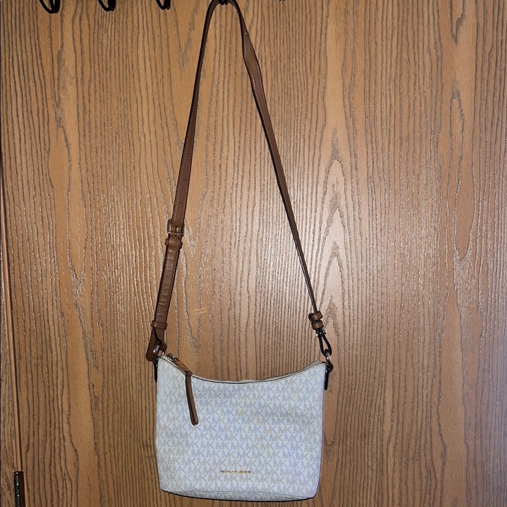 Michael Kors White and Brown Crossbody Bag